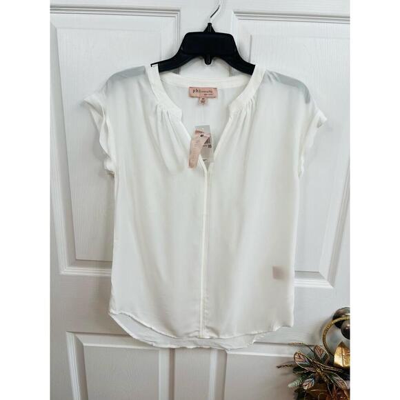 Philosophy Republic Clothing Size XS Ivory Cuffed Short Sleeve Blouse Shirt - Picture 5 of 9